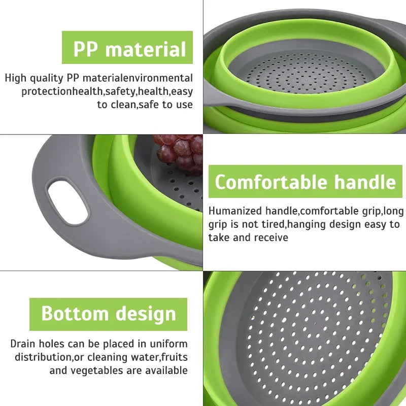 Foldable Strainer Fruit Vegetable Washing Basket Colander Dish Drainer Silicon Colander Collapsible Drainer Kitchen Gadgets