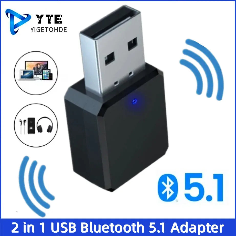KN318 Bluetooth 5.1 USB Audio Adapter - Wireless Transmitter & Receiver for Car Stereo/PC/TV with 3.5mm AUX & Mic Handsfree
